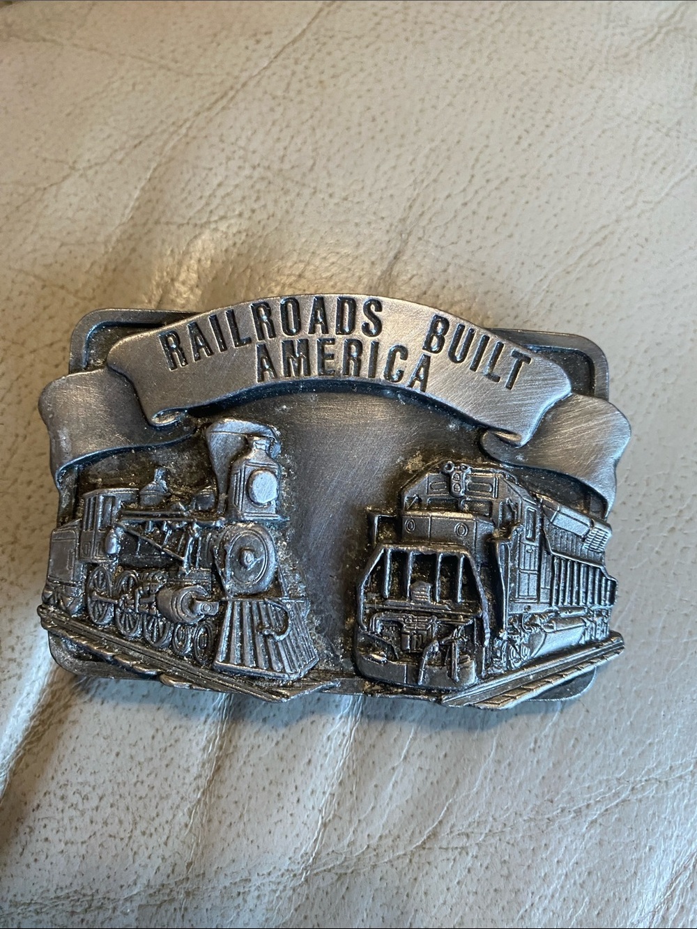 Railroads Built America Train Plaque - Silver heavy metallic